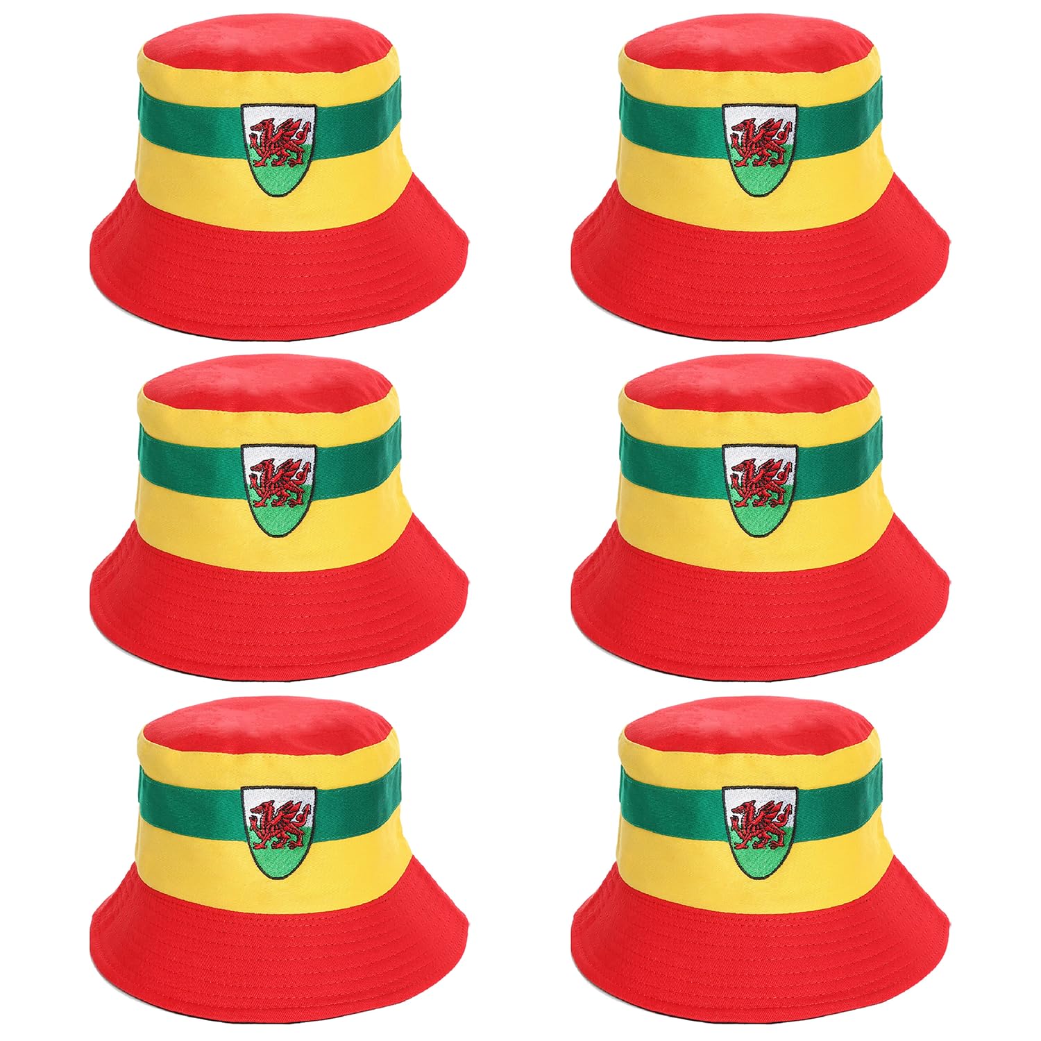I LOVE FANCY DRESS Kids Reversible Welsh Bucket Hat - Pack of 6-55cm Bucket Hat with Welsh Dragon Emblem - Football Rugby Sport Supporters Accessory