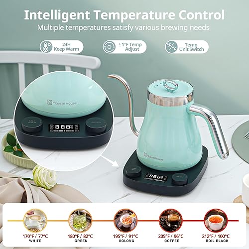 Miniatura 3 de Maestri House Hervidor eléctrico de cuello de cisne 8 en 1 con control de temperatura de  1 F, flujo de agua constante de 90, calentamiento rápido