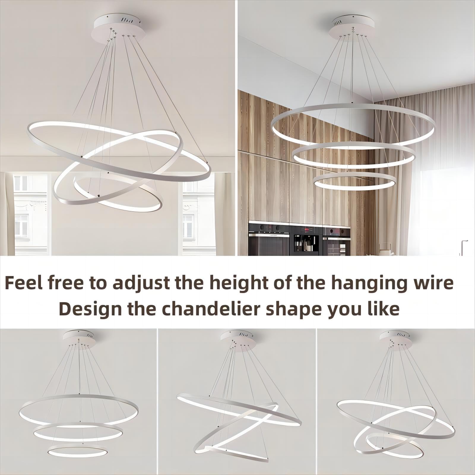 LED Hängeleuchte Dimmbar Pendelleuchte Schwarz Hängelampe mit Fernbedienung 115W, Moderne Ring Deckenleuchte Höhenverstellbar Hängeleuchte Wohnzimmer Esstisch Esszimmer Schlafzimmer 40+60+80cm