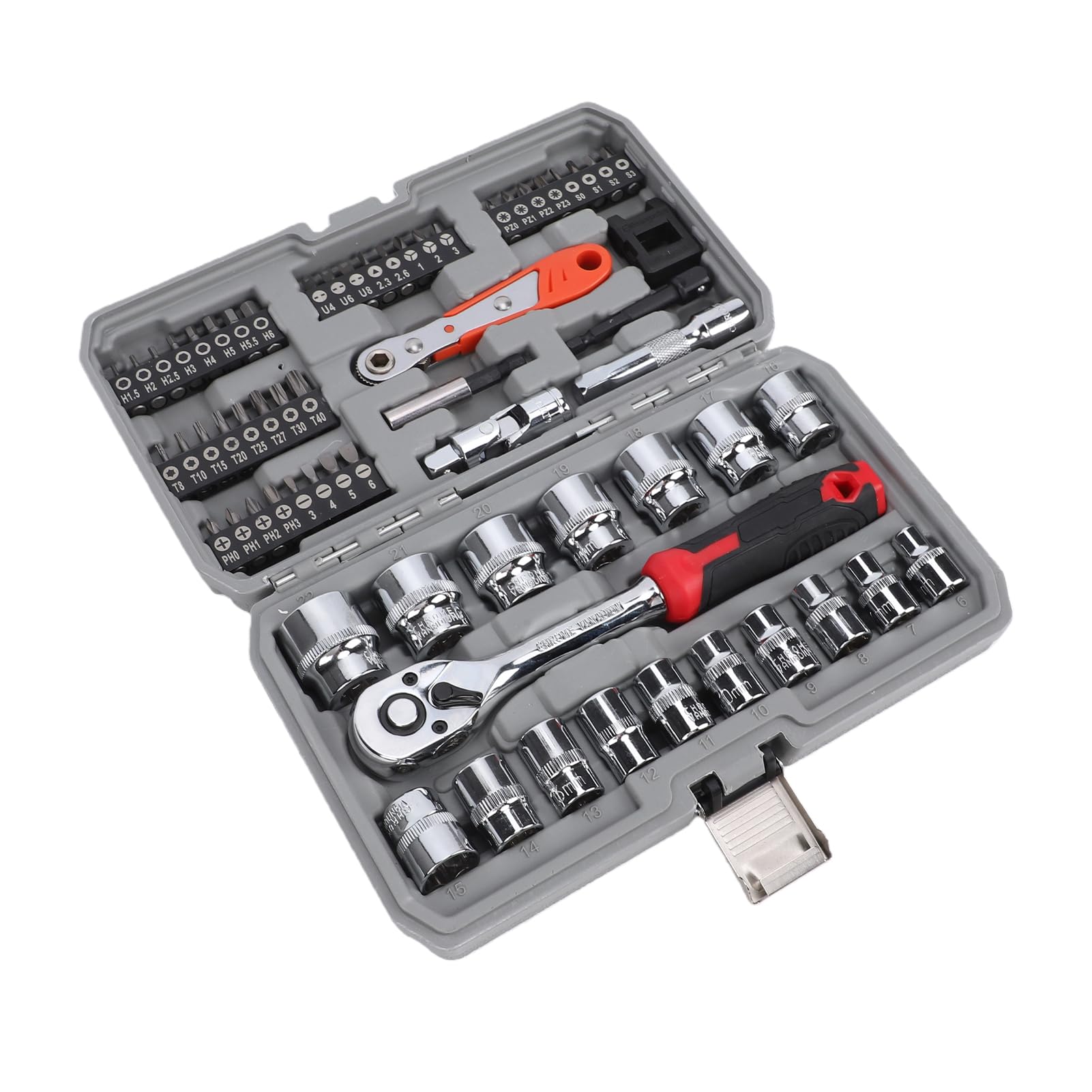 Garosa Set di Chiavi a Bussola a Cricchetto da 72 Denti, Attacco da 64 Pezzi da 3/8 Pollici con 40 Punte in Acciaio e 17 Bussole per Riparazione Automobilistica e Manutenzione Domestica (Set da 64