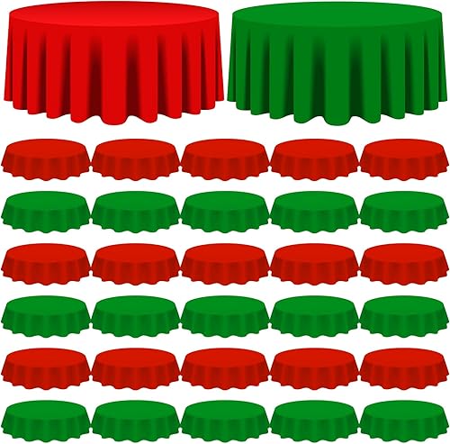 Miniatura 8 de Amylove 24 manteles de plástico navideños de 84 pulgadas, redondos, desechables, de plástico, impermeables, decorativos, para fiestas, decoración de