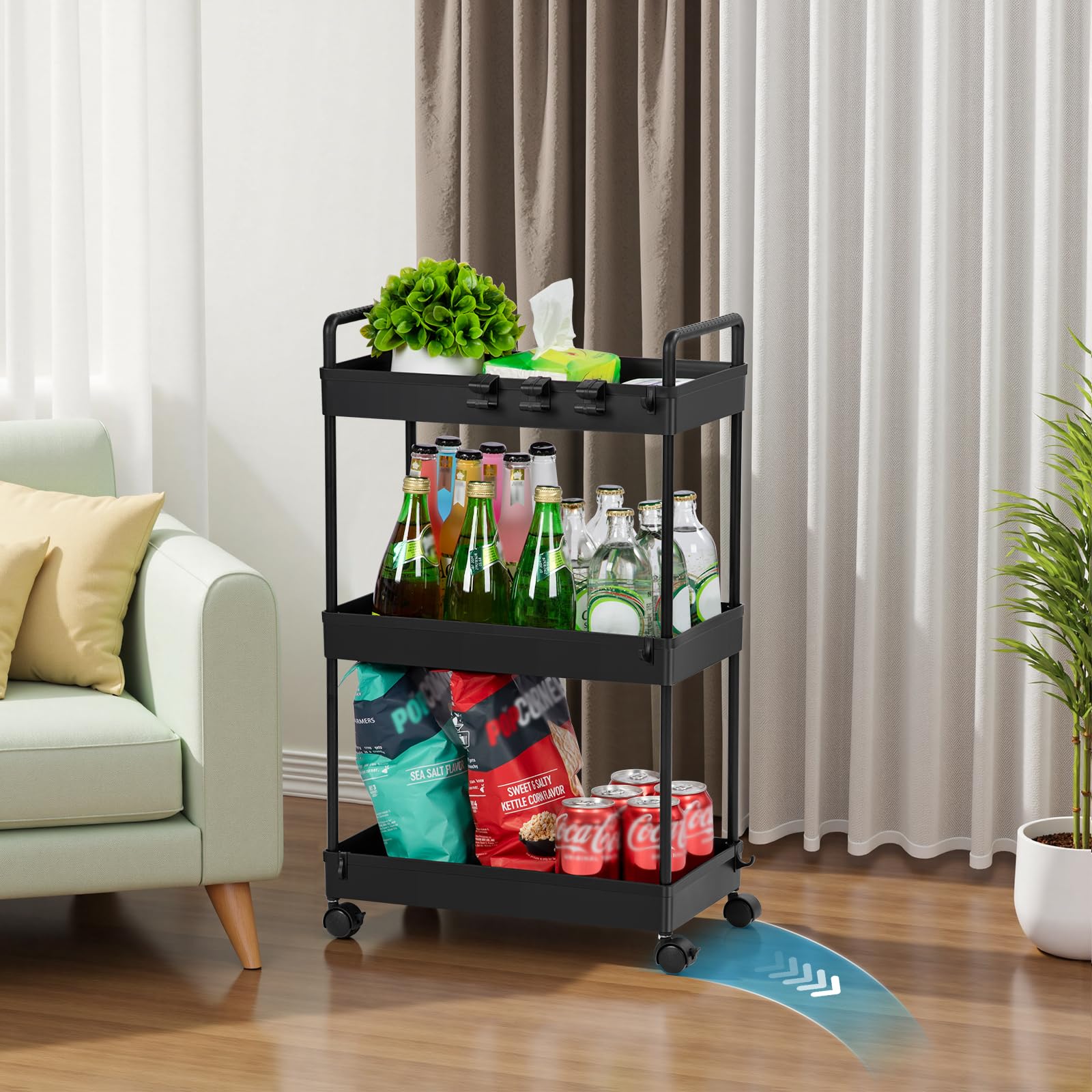 FoiiLiio Carrello Cucina a 3 Ripiani,Carrellino con Ruote Portatutto,Carrello Scorrevole,Organizzatore di Stoccaggio Carrello,Portaoggetti Multifunzionale per Bagno,Ufficio,Bianca