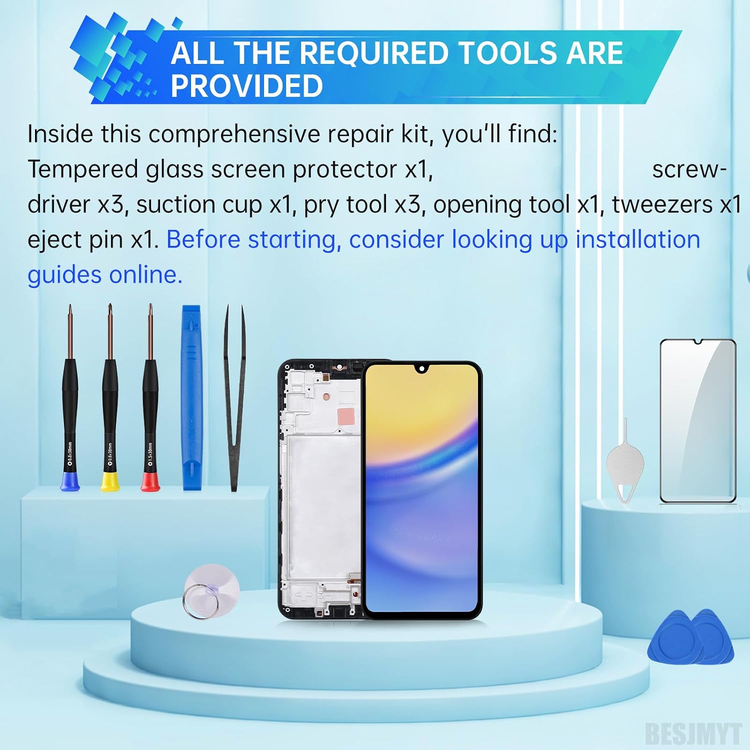 for Samsung Galaxy A15 AMOLED Screen Replacement with Frame OLED Display Touch Digitizer Full Assembly Fix Glass with Repair Tools Kit SM-A155F (A155F A156U)
