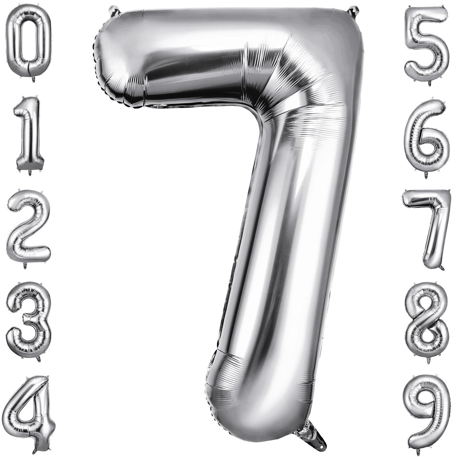 OFFCUP Geburtstag Zahlen Luftballon Silber, Geburtstagsdeko Ballons Zahl 7, Riesige Folienballon in 40" Helium Ballons für Männer Frauen Geburtstagsparty Deko, Jubiläum 7 Jahre Deko