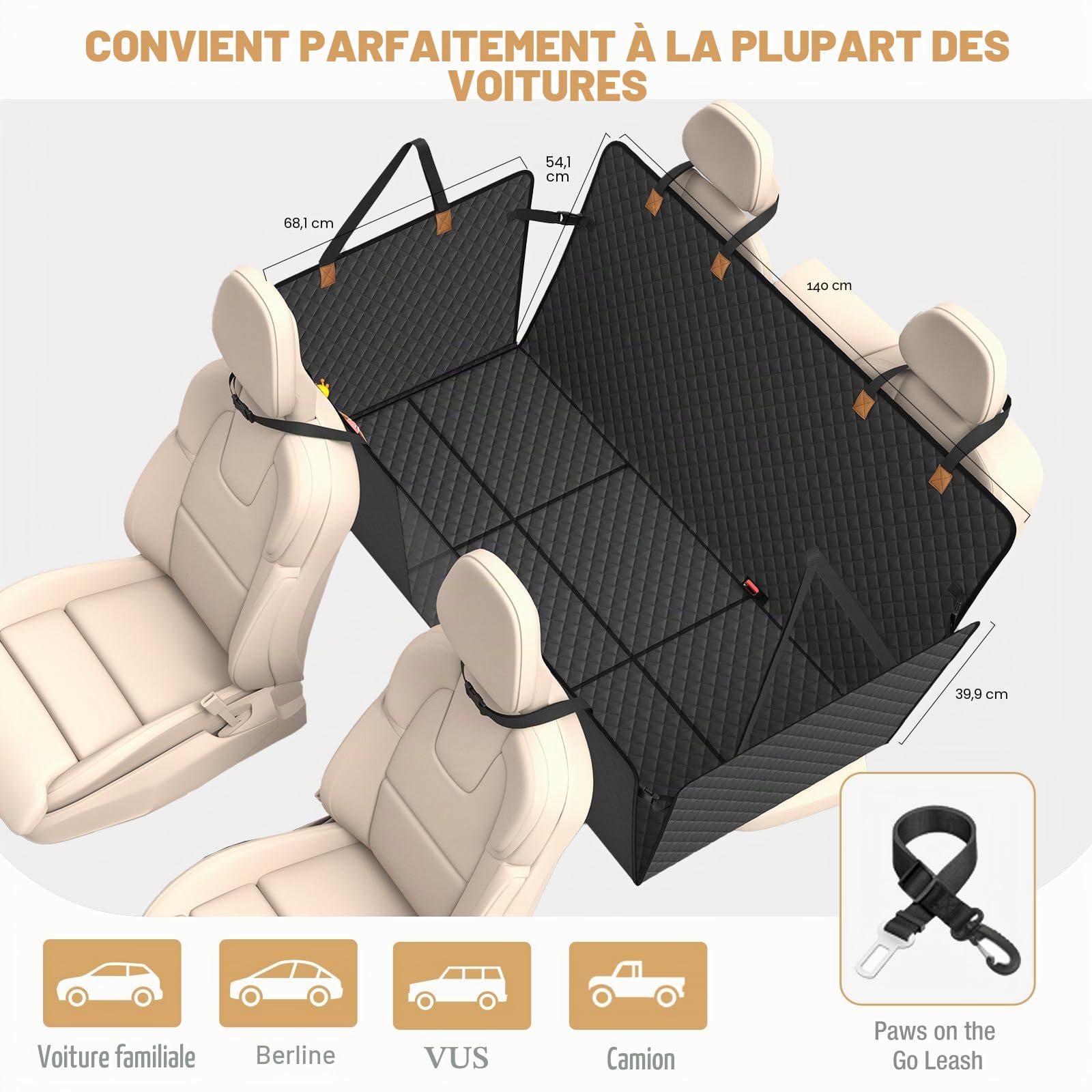 Lekeinchi Protection Voiture Chien Siege Arriere, Housse Voiture Chien avec Base Rigide Résistant Aux Rayures Imperméable, Housse Siege Voiture Chien Tapis Convient à Tous Les Types de Voitures, Noir