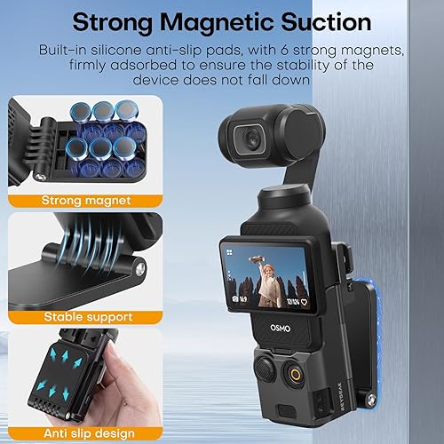 Miniatura 3 de REYGEAK Soporte de montaje magnético para DJI OSMO Pocket 3,180 Soporte de cámara ajustable, accesorios de adaptador de expansión multifuncional