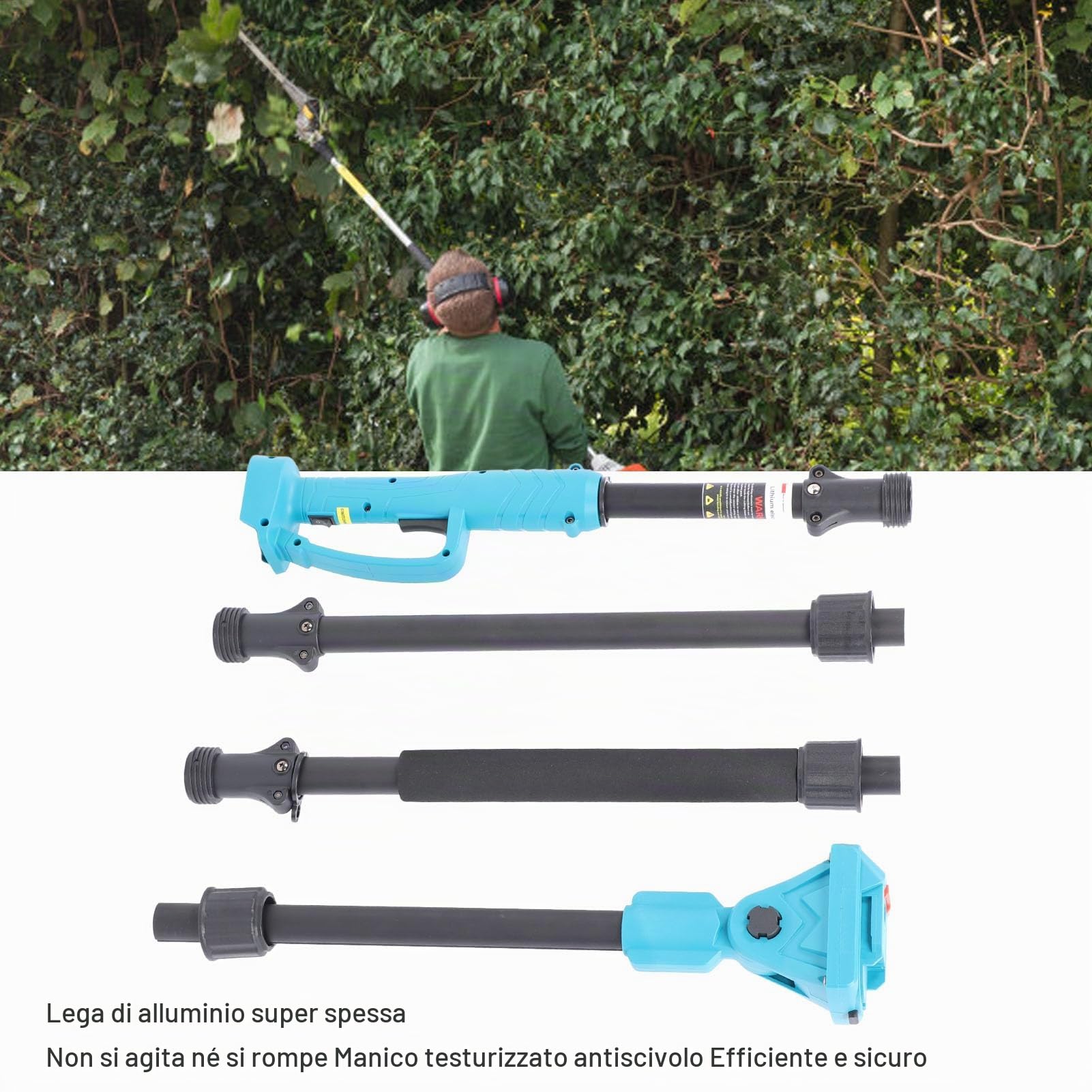 Fockety Asta di Prolunga per Potatura Elettrica, Asta Telescopica 6,56 Piedi Potatura Efficiente dei Rami, Compatibile con Batteria 21 V, Alluminio Leggero, per Tagliare Rami Alti