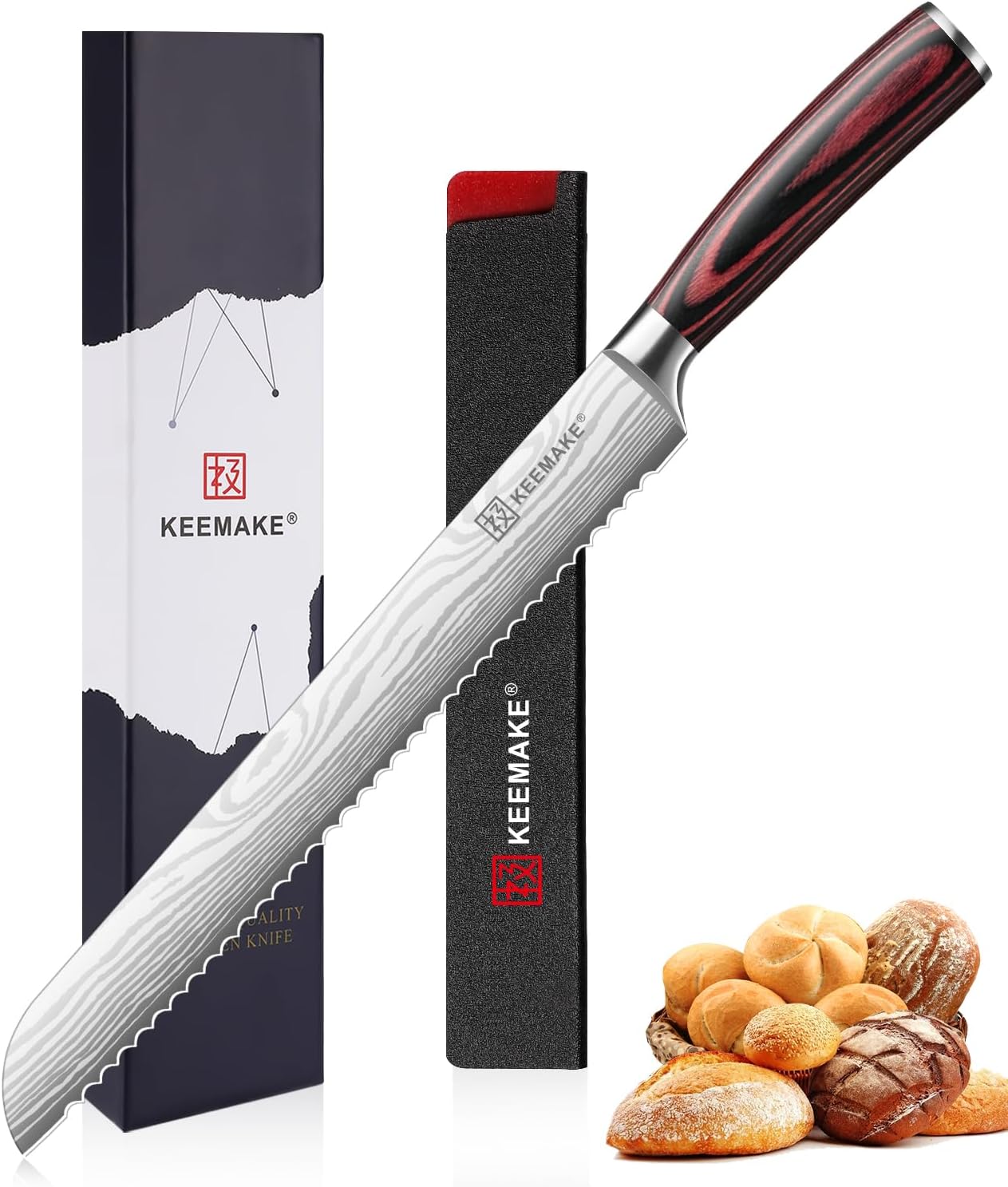 KEEMAKE Bread Knife 10 Inch, Ultra Sharp High Carbon Stainless Steel Serrated Bread Knife for Homemade Bread, Professional Bread Slicing Knives for Sourdough Bread, Bagels, Cake