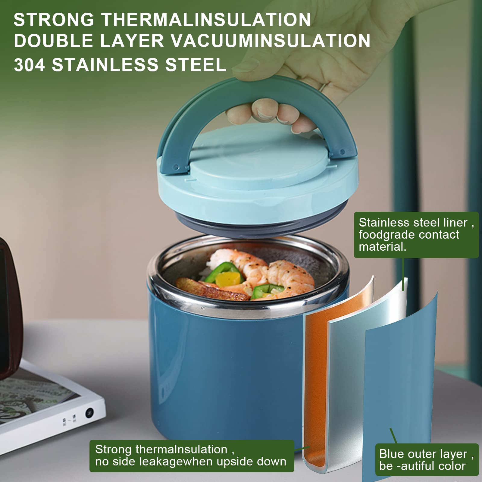 BUCOMTU Thermobehälter 1200ml - Edelstahl Lunchbox Mit Trennfächern