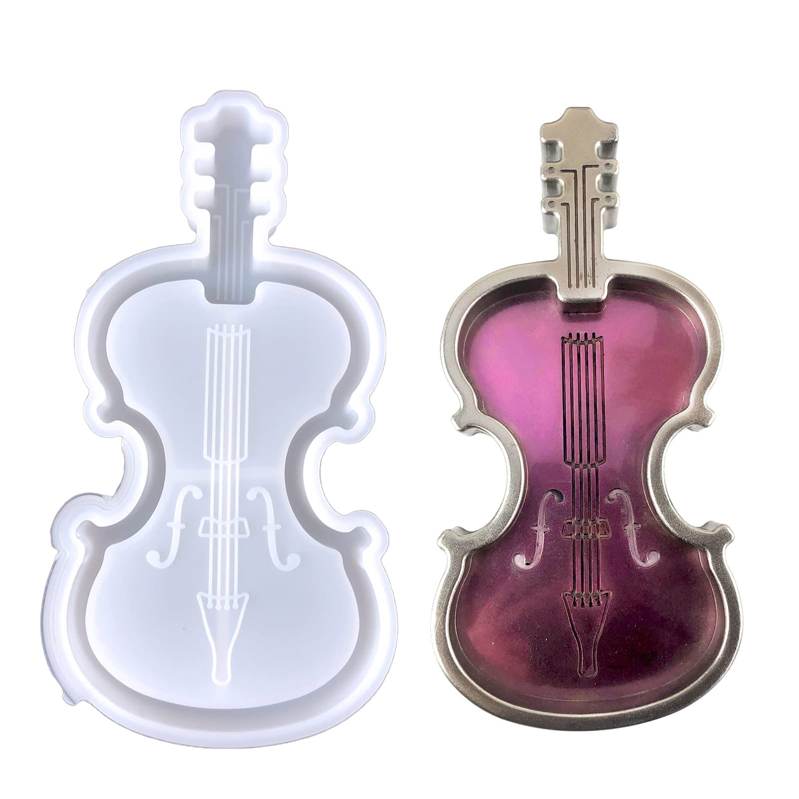 NEWFT Jewelry Storage Box Silicone Mold Fish/Violin Shaped Organizers Box Concrete Plaster Mold Storage Decorative Resin Mould