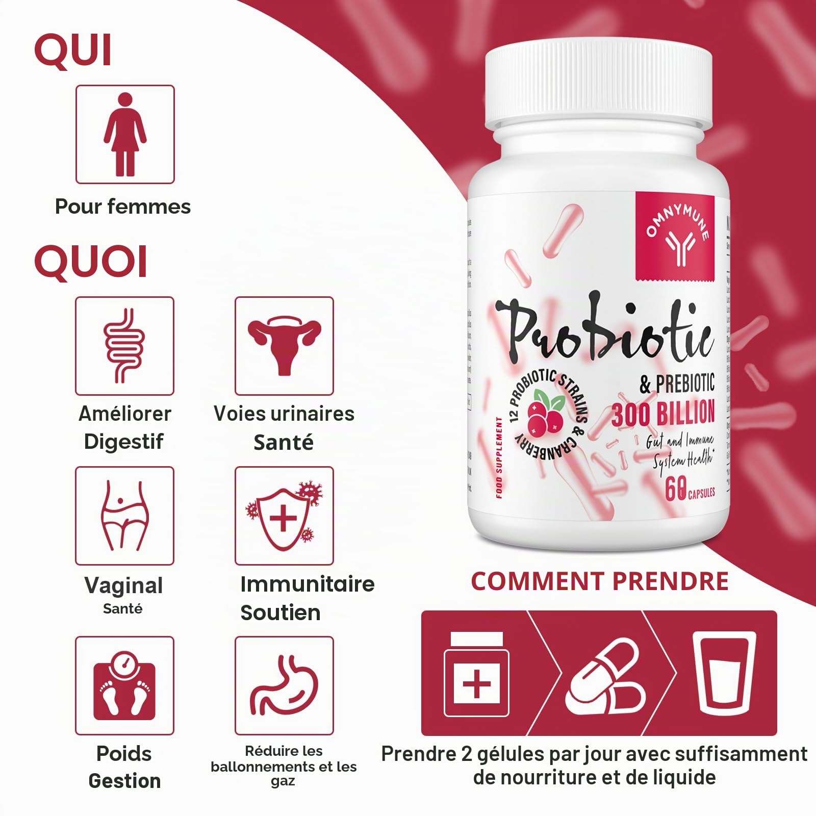 Probiotiques pour Femmes – Flore Intime & Microbiote, Canneberge, 12 Souches, 120 Gélules