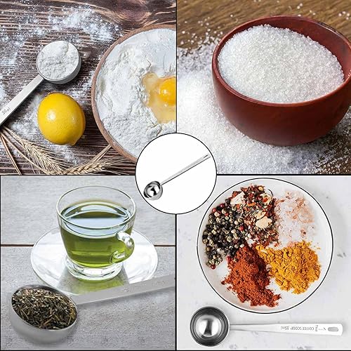 Miniatura 2 de Juego de 2 cucharas de café medidoras de acero inoxidable 188, 1 cucharada (0.5 fl oz) y 2 cucharadas (1.0 fl oz), cucharas de mango largo,