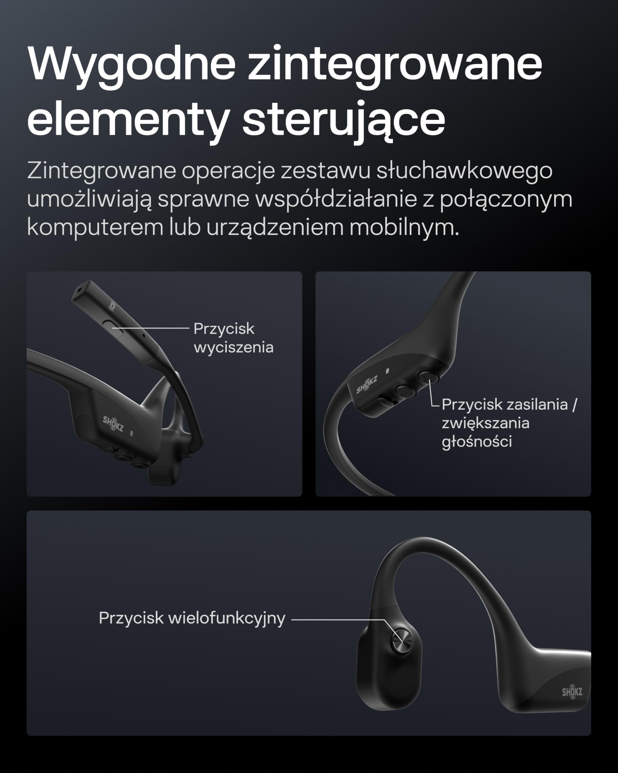 SHOKZ OpenComm2 UC 2025 Upgrade Słuchawki przewodzenia kostnego z adapterem USB-C, otwarte słuchawki Bluetooth z mikrofonem redukcji szumów, bezprzewodowe słuchawki otwarte ucho do pracy, i Zakładki