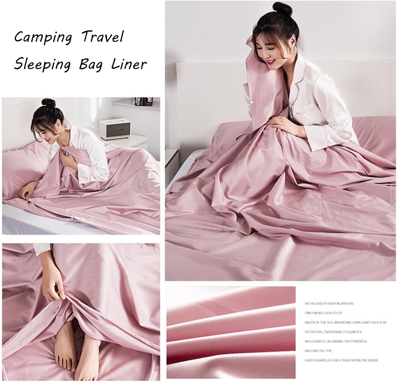 Sleeping Bag Liners Pink Sleeping Bag Liner, Camping Travel Hotel Sleeping Bag Sheets, Ultra-Light and Breathable for Outdoor Backpacking Hiking (Color : Pink, Size : 180x210cm)
