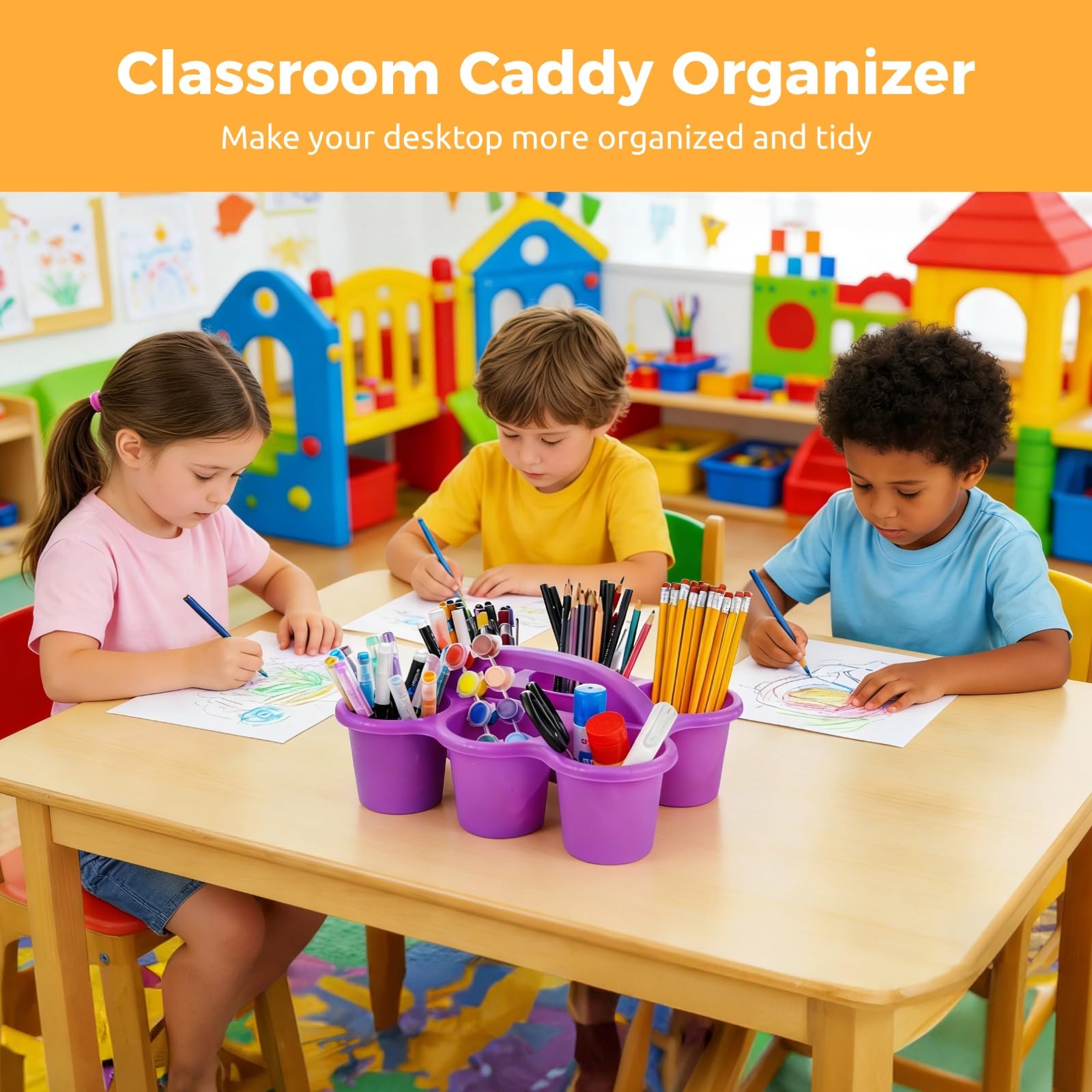 6 Stk. Classroom Caddy Organizer, Kunststoff-Schreibtischcaddy, Becherhalter mit 6 Fächern und Griff, Aufbewahrung für Buntstifte, Stifte, Marker und Bürobedarf, mehrfarbig