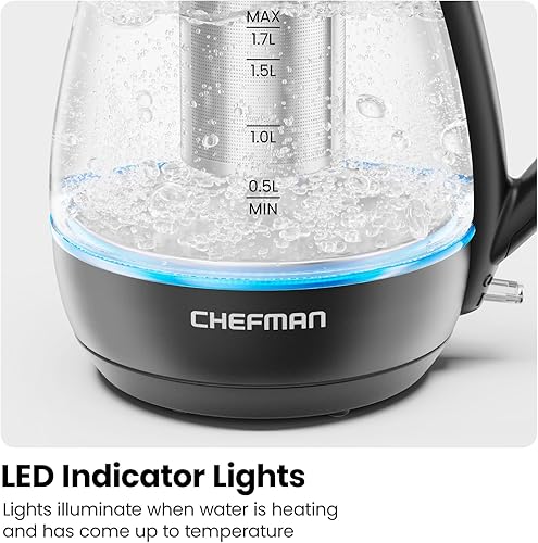 Miniatura 7 de Chefman Hervidor eléctrico con infusor de té, 1.7L 1500W, tapa extraíble para una fácil limpieza, protección contra hervir en seco, filtro de acero