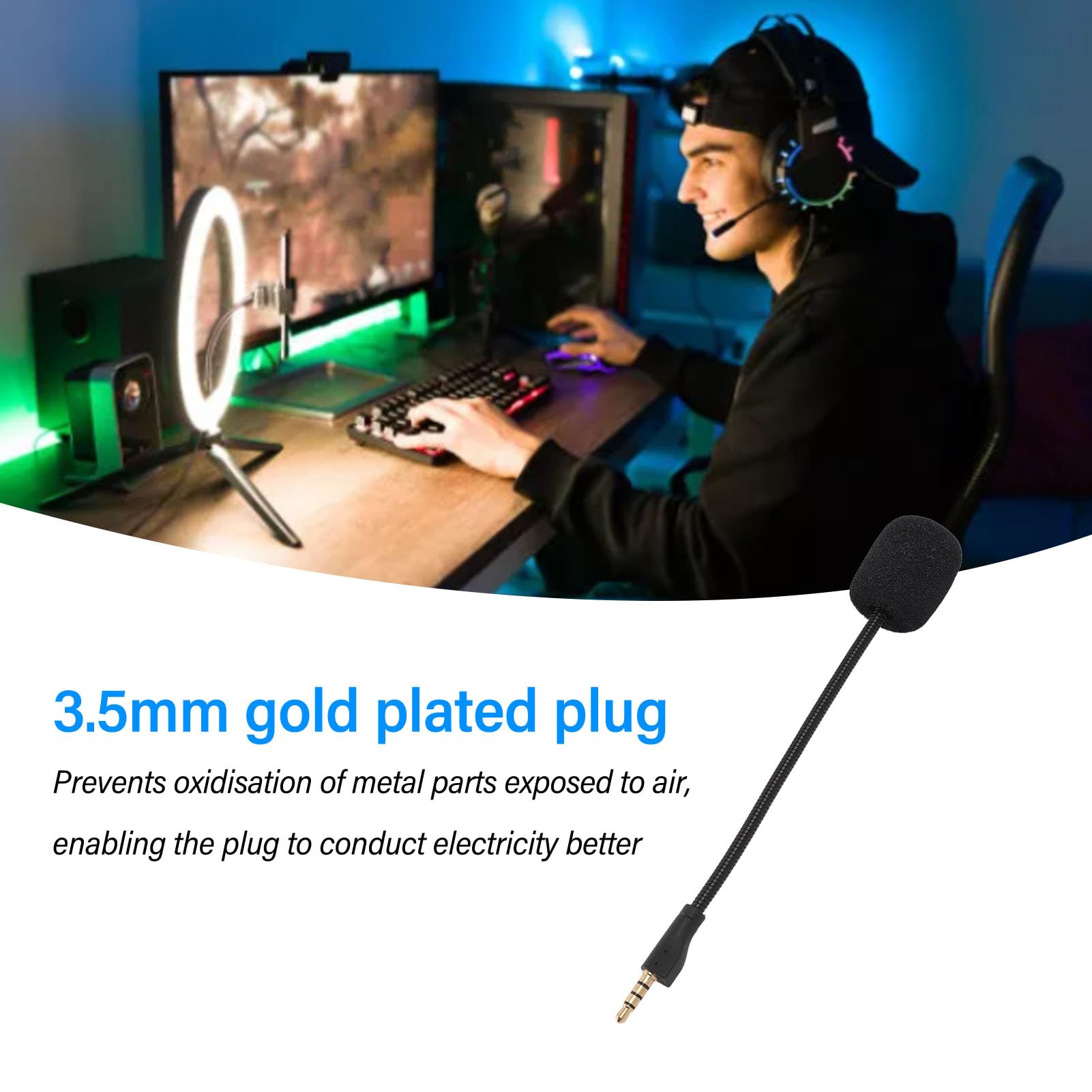 Micrófono de Juego de Repuesto para 1, Micrófono de Juego con Cancelación de Ruido Desmontable, Micrófono de Auriculares para Juegos Flexible con Espuma, Plug
