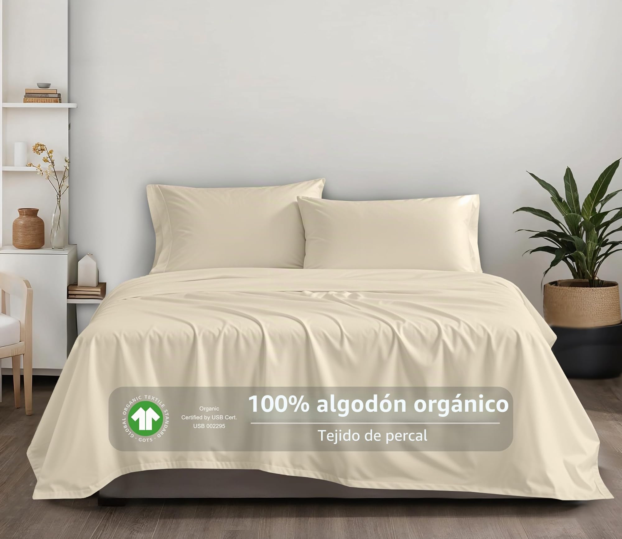Ruvanti Juego de sábanas de algodón 100% orgánico, tamaño Queen, 4 Piezas, Ropa de Cama de Tejido de percal Suave y Transpirable, Bolsillo Profundo de 40.6 cm, sensación Fresca y Fresca, Duradera