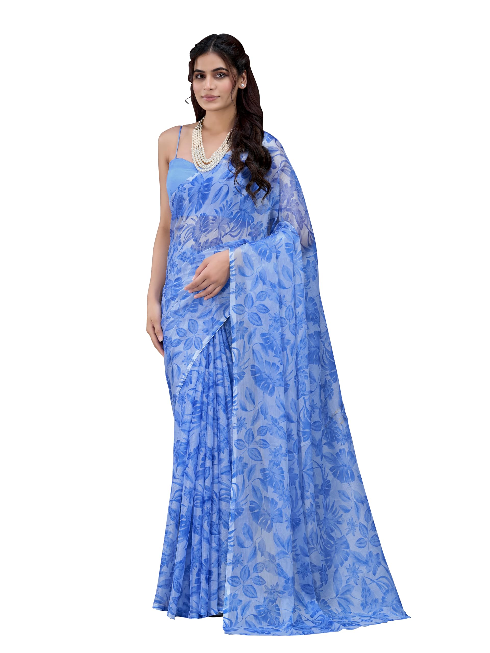 garden vareli Nara Chiffon All-Over Floral Print Saree With Blouse Piece-picture-0
