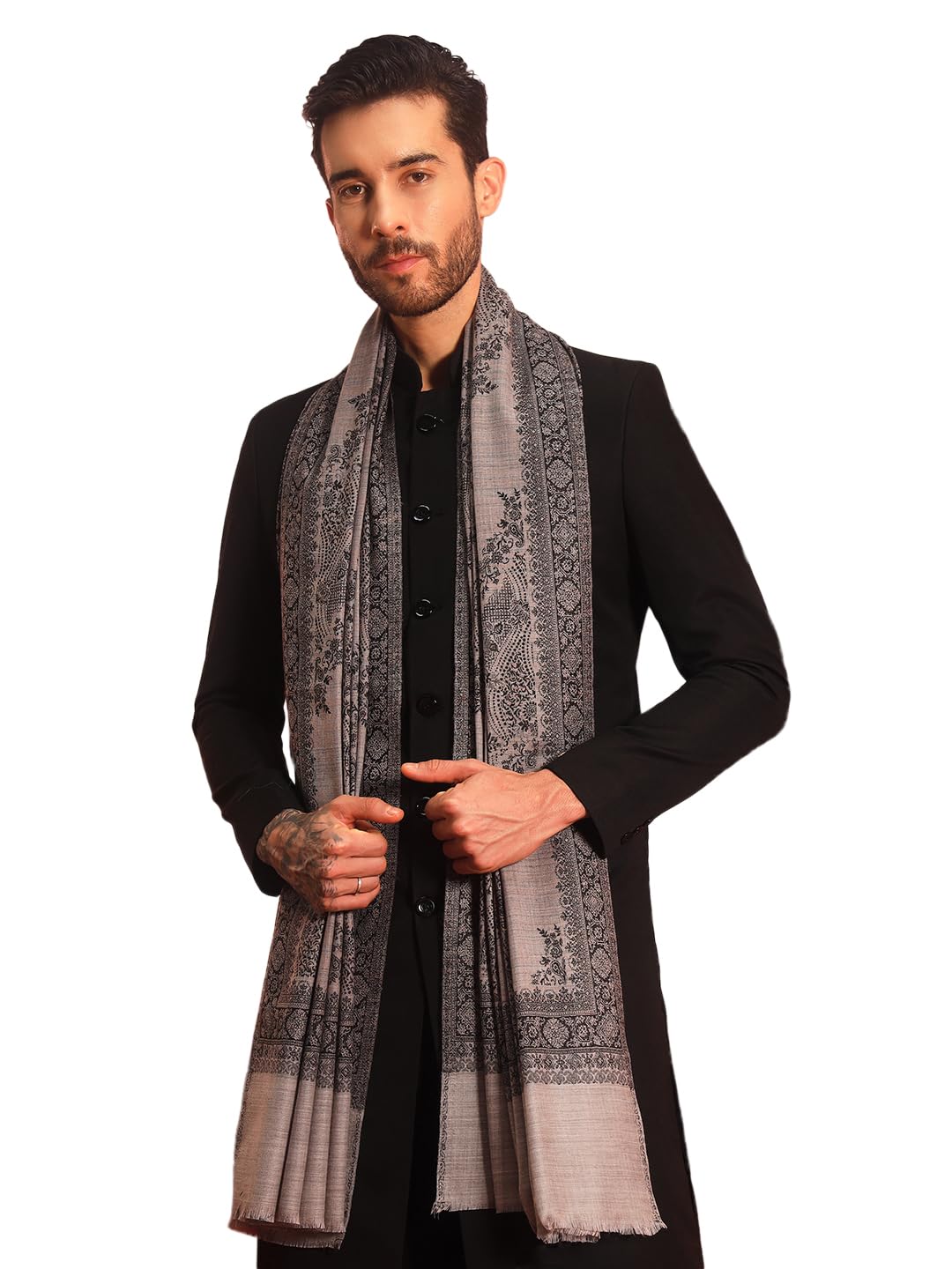 Men Kohsar Jamawar Shawl, Stole and Wrap, Sustainable and Natural Fabric, Heritage Kashmiri Pashmina, Medium Size for Gents, (Size 40x80 Inches)