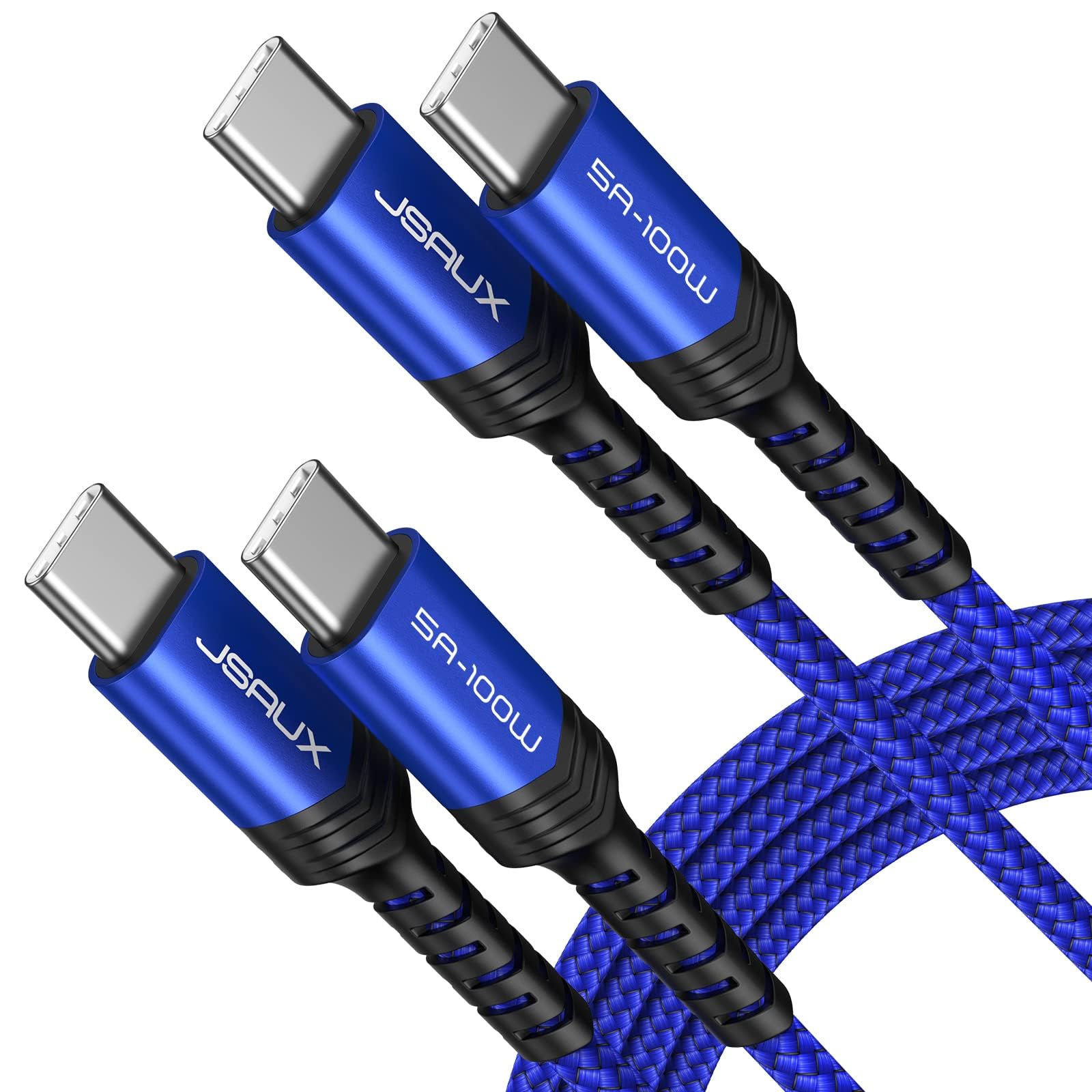 JSAUX USB C to USB C Cable 100W [2 Pack 2M], Type C Cable QC 4.0/PD 5A Type C Fast Charging Cord Compatible with iPhone iPhone 17 Air Pro Max/16 15 Series, MacBook Pro/Air, iPad, Galaxy S23 S22 -Blue