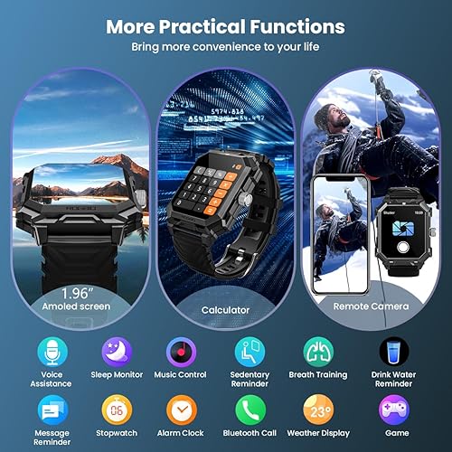 Miniatura 9 de Njord Gear - Reloj inteligente militar para hombre (respuestallamada de marcado) táctico resistente al aire libre IP69 impermeable titanio