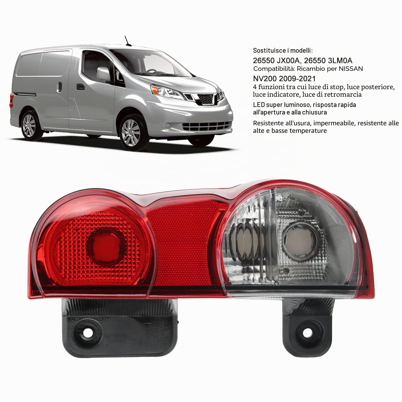 Tefola Fanale Posteriore Destro Lampada Freno Posteriore, Lampada Stop Freno Posteriore, Luce Stop Freno Posteriore, Lato Passeggero Destro 26550 JX00A Sostituzione per NISSAN NV200 2009‑2021