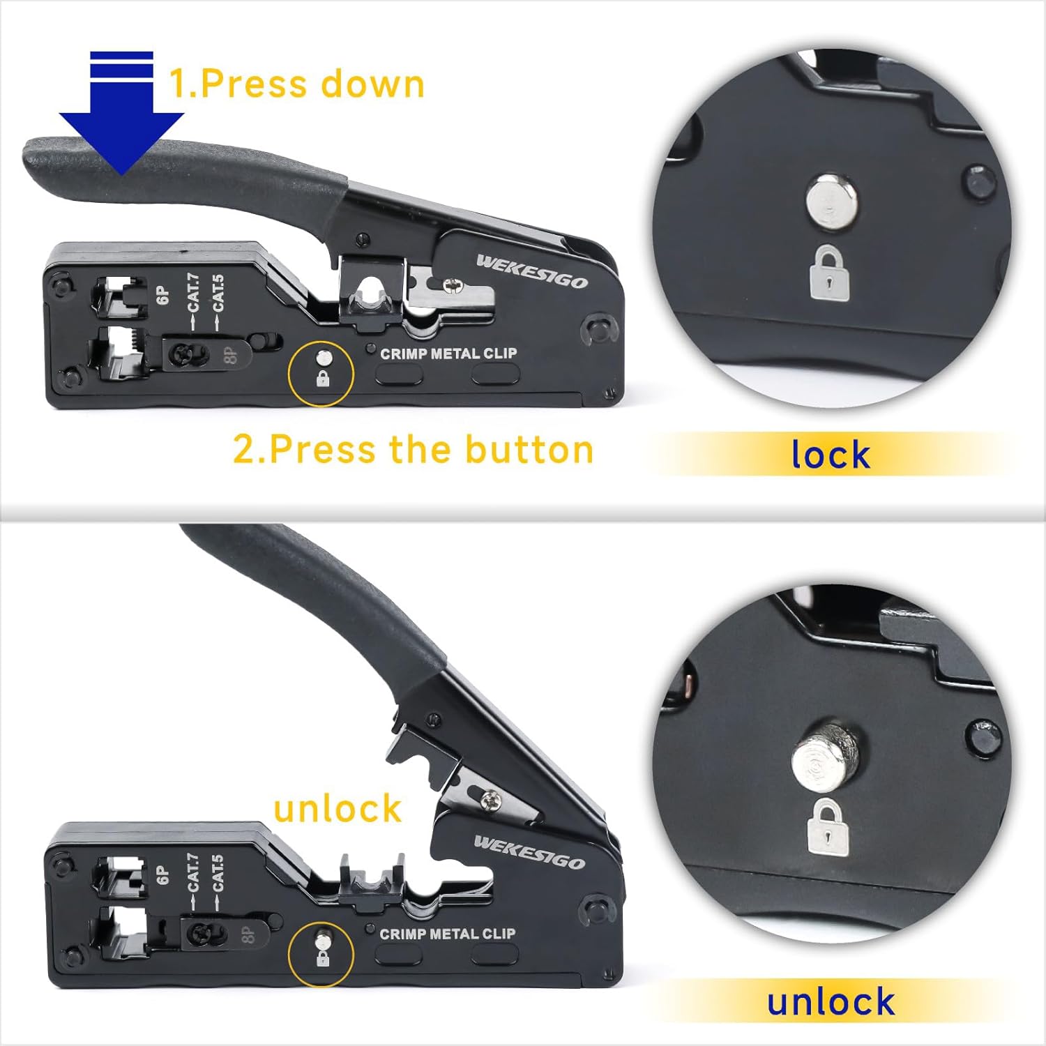 Network Crimper, Network Cable Stripper Cutter RJ45 Crimping Tool Ethernet Wire Cutter Crimper Crimping pliers for RJ11 RJ12 RJ45 6P6C/4C,8P8C Cat7 Cat6A Cat6 Cat5E Cat5 Modular Plugs Connectors