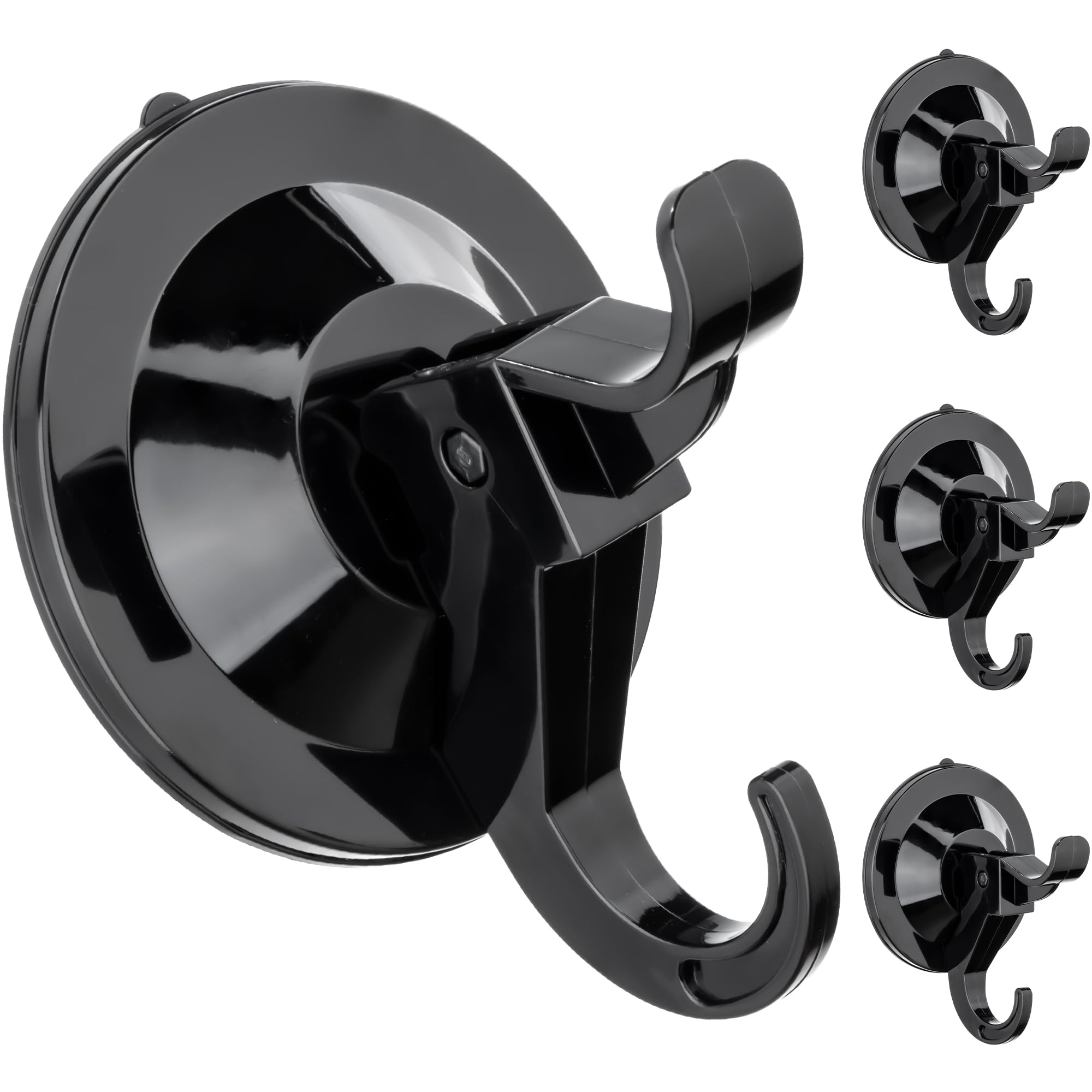 ANDGOO Large Suction Cup Hooks for Shower, Removable Shower Hooks, Heavy Duty Towel Hook for Bathrooms Robe Looafh, Strong Suction Double Hooks for Glass Window Door Mirror Tile (Black, 4 Pack)