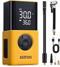 AstroAI Car Tyre Inflator Air Compressor, Cordless Battery Bike Pump 150PSI | Digital Dual Values Display, Electric Tyre Pump with Pressure Gauge, Extended Hose 5 Valves for Car Bicycle Motorcycle Ball