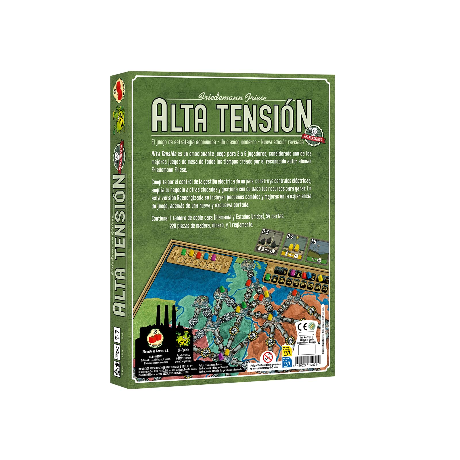 2 Tomatoes Games Alta tensione: rinnovato – Gioco da tavolo di strategia e gestione delle risorse – Eurogame di Friedemann Friese – Aste, mercato e costruzione di reti – da 2 a 6 giocatori