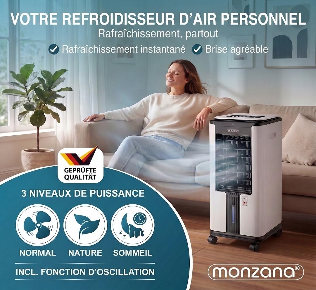 MONZANA® Rafraîchisseur d'air mobile 7L 4en1 télécommande 3 vitesses Ventilateur ioniseur humidificateur purificateur d'air