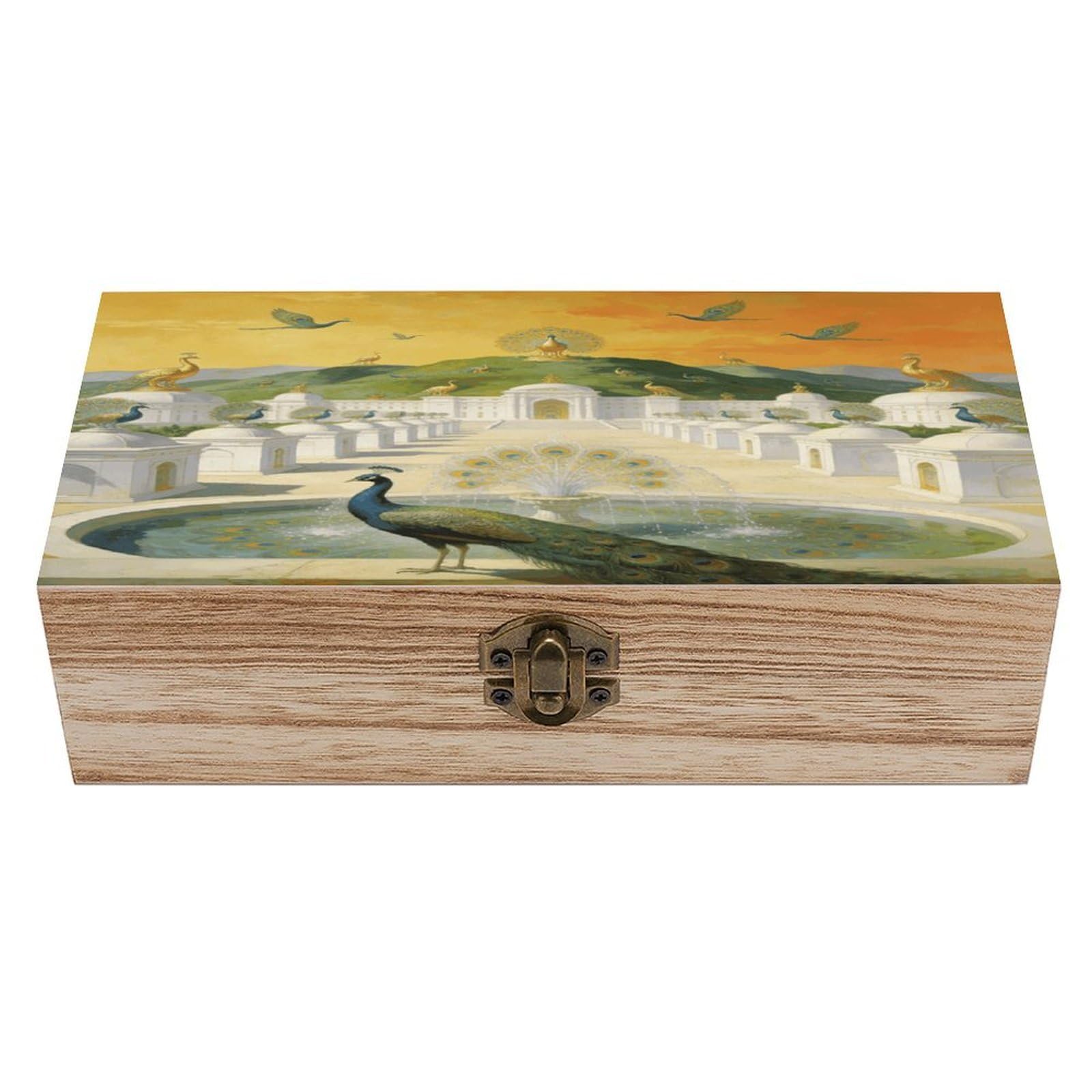asbwuo Peacock Utopia Wood Keepsake Box Wooden Box with Hinged Lid