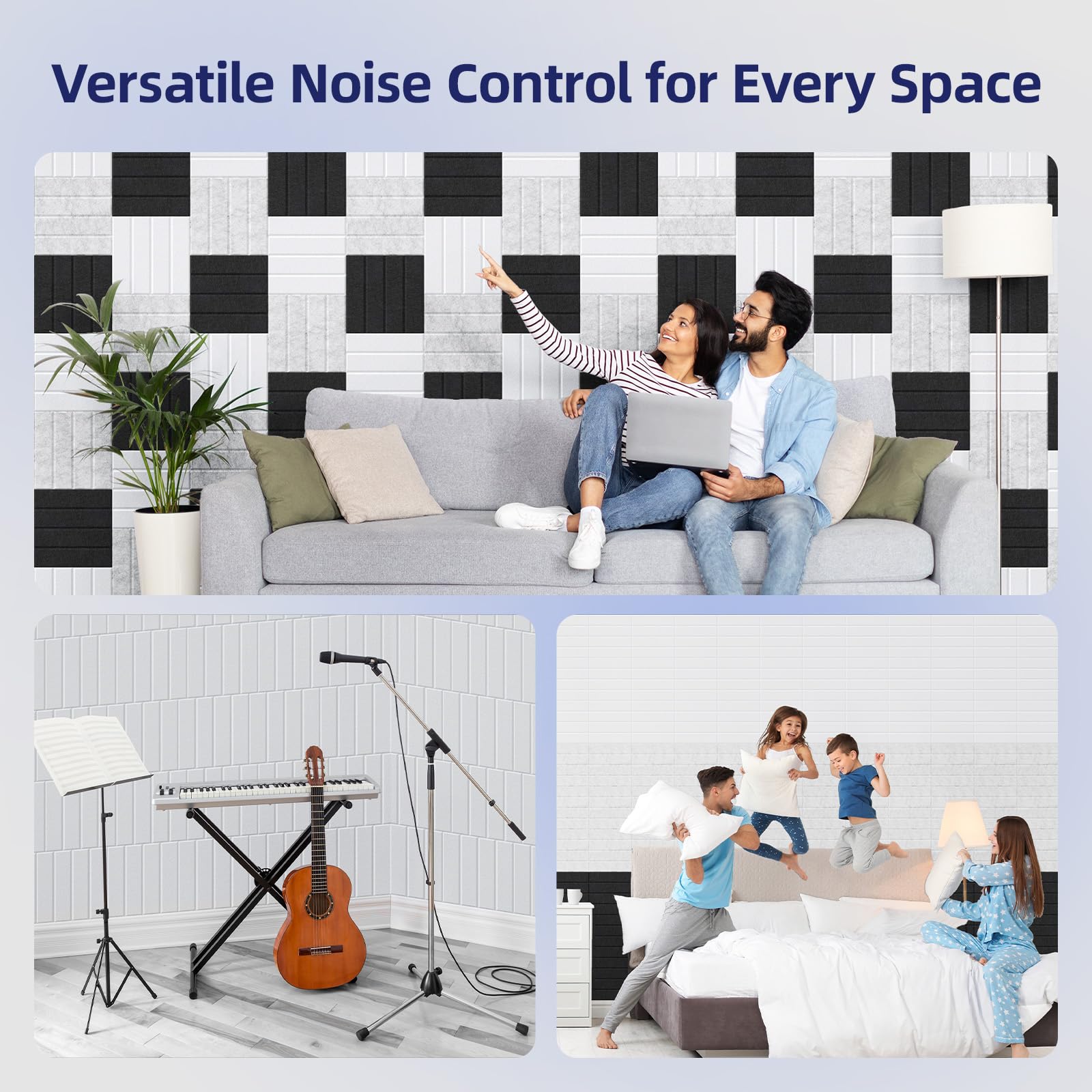 Vieshful 20 Pannelli Acustici Autoadesivi – 30x30x1 cm Pannelli Fonoassorbenti da Parete ad Alta Densità, Pannelli in Feltro per Riduzione Eco e Rumore, Decorazione per Casa e Ufficio, Nero