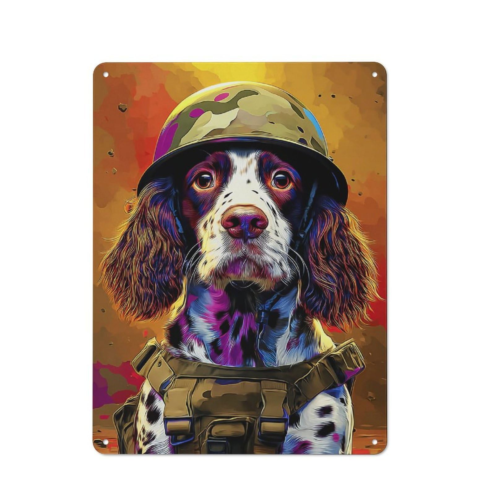 Junmoney Heroic Canine In Camouflage Gear Tin Wall Plaque 40X30cm With For Café Or Restaurant, Suited To Restaurant Decor Fans