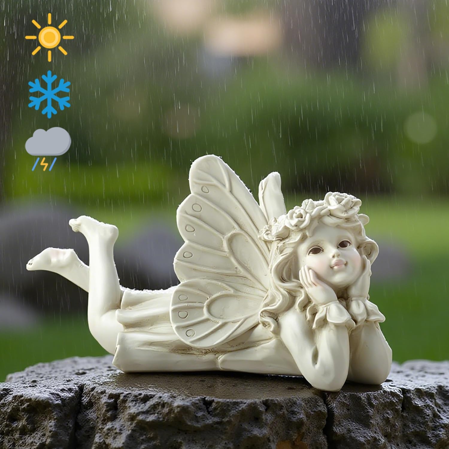 Garden Fairy Angel Decor, Laying Angel Holding Face Statue, Garden Gifts for Patio or Lawn, Outdoor Art & Housewarming Collection, 5.32” H Waterproof Sculpture (Resin)