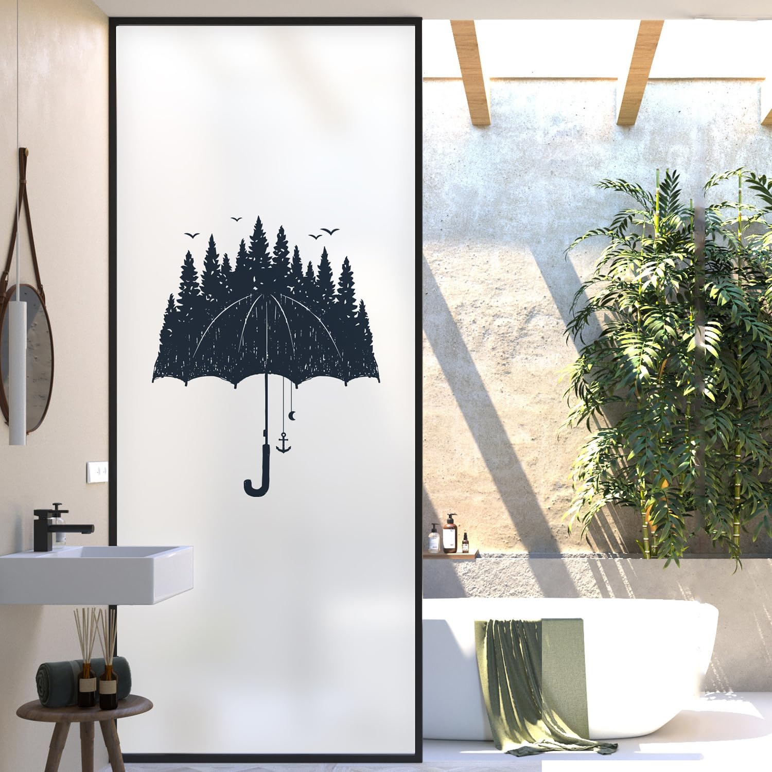 XQKXHZ One Way Window Film Privacy Day and Night,Frosted Opaque Window Film Static Cling Glass Decorative Films Sun Blocking Non-Adhesive Premium Vinyl,for Glass Doors,Bathroom,Kitchen,H,60x100cm