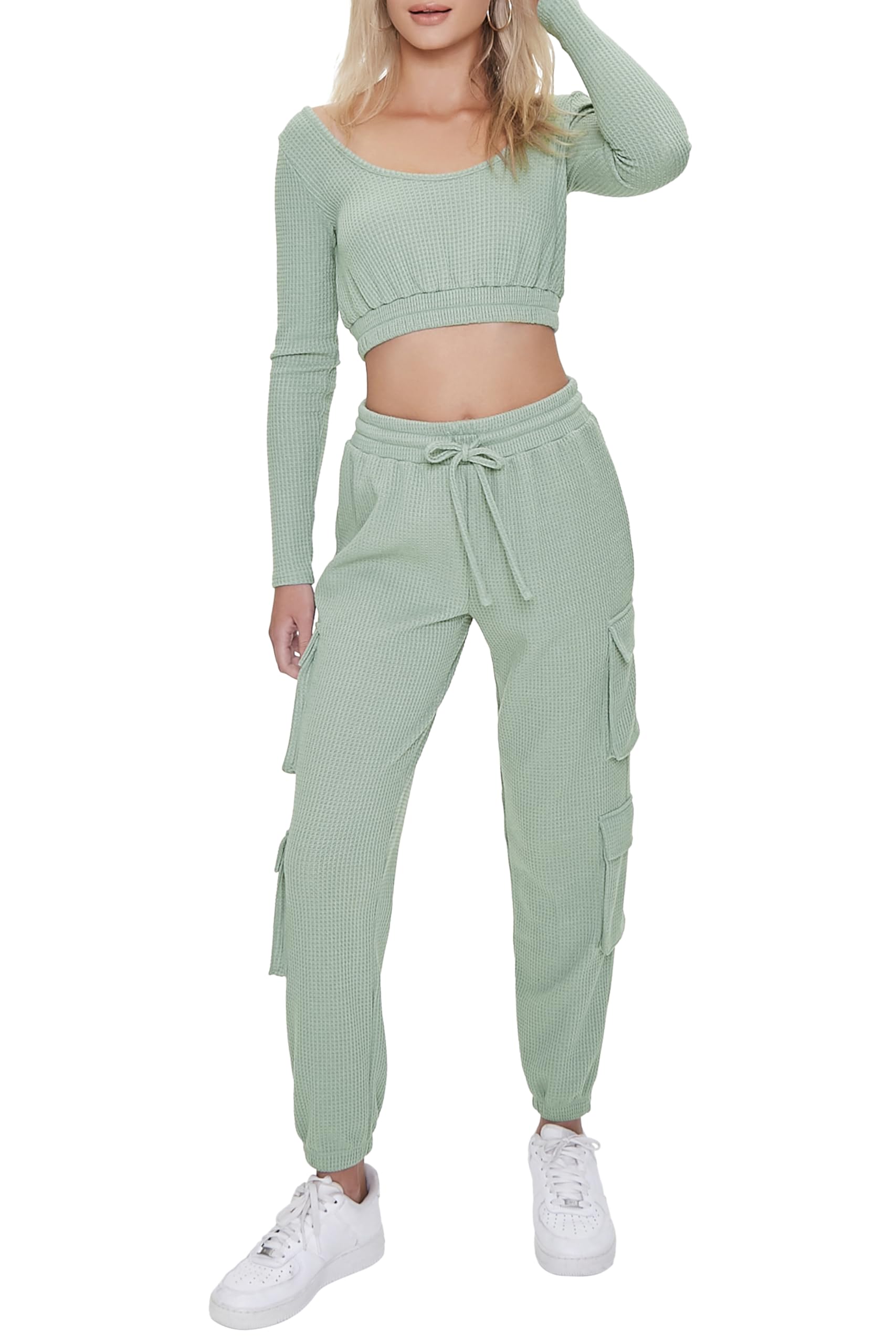 Forever 21 Women's Waffle Knit Cargo Joggers
