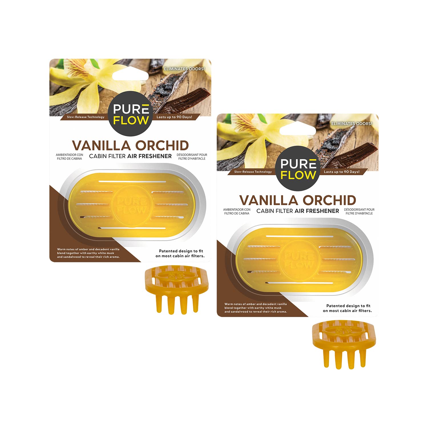 Pureflow Cabin Filter Air Freshener with Odor Eliminator - Fits on Most Car, Truck, and SUV Cabin Air Filters - Vanilla Orchid (Pack of 2)