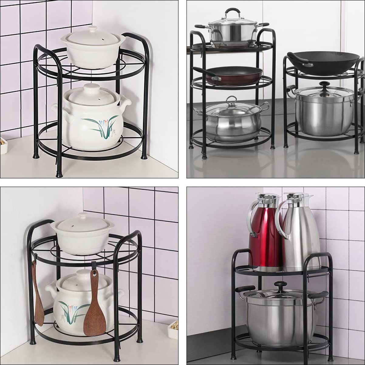 STOBAZA 1Pc Two Layer Storage Shelf Multipurpose Kitchen Utensil Organizer for Pots Pans Stylish Black Design Space Saving Rack with Feet for Kitchen Storage