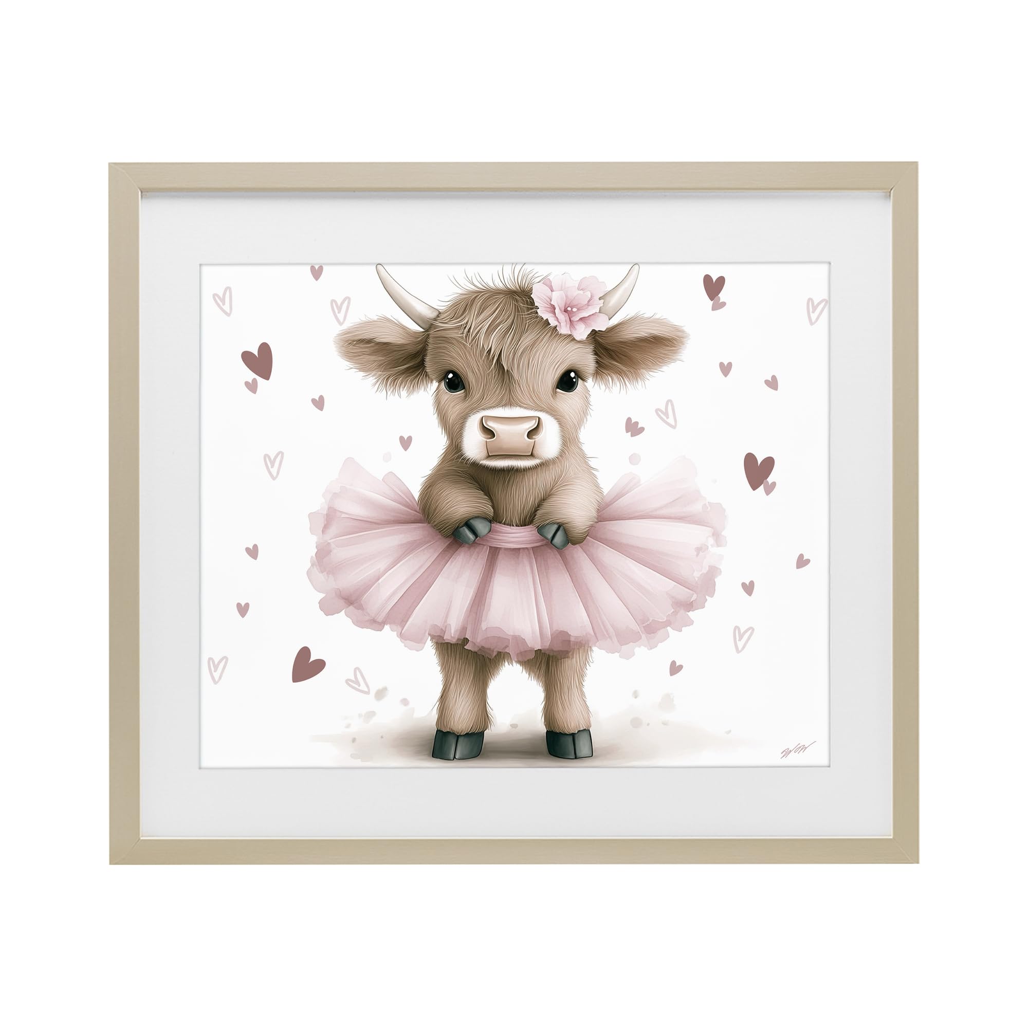 Stupell Industries 'Baby Calf with Tutu', Framed Print Under Glass, Brown, 21 x 17 Inches, Easy to Hang and Sturdy, Made in USA, by Whimsical Wonders