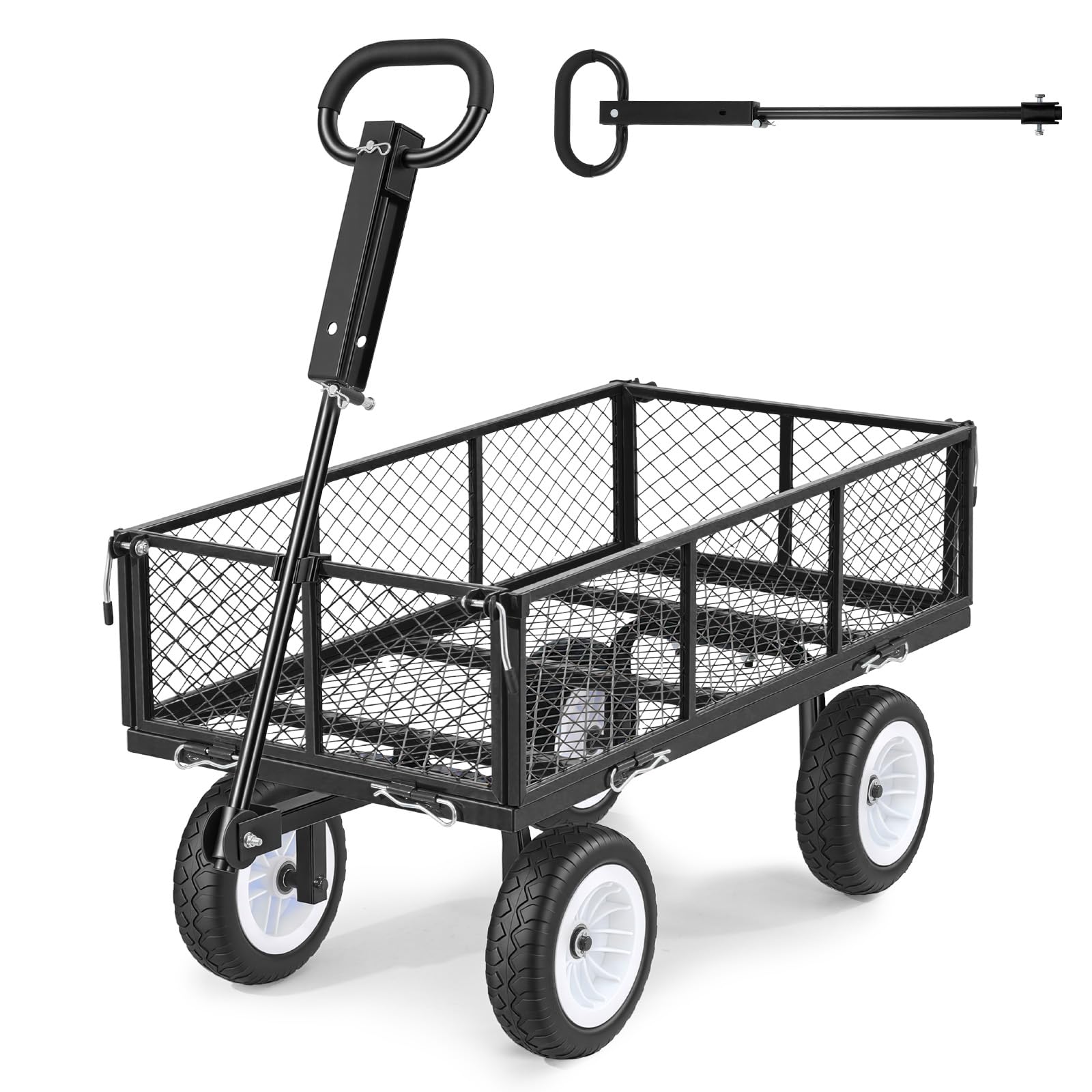 VEVOR Carrello Portaoggetti da Giardino Carico max 408,2 kg Carrello da Trasporto per Legna Terra Detriti Lati Rimovibili Pneumatici Antiforatura in PU, Carretto Compatibile con Trattore ATV, Nero