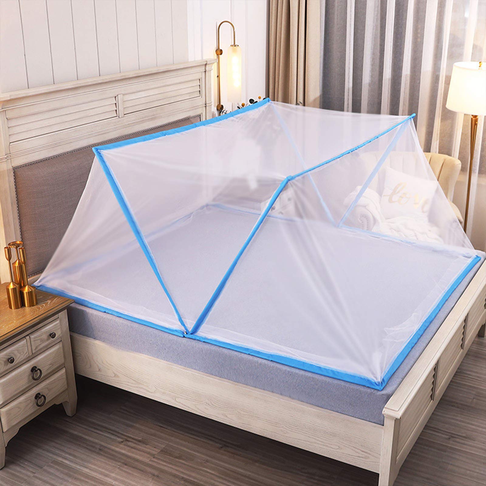 Zanzariera Pieghevole ad Arco Portatile, copriletto a baldacchino Pieghevole per casa e Viaggi, Misura Universale 80x190 cm, Blu, Protezione per Bambini e Adulti.