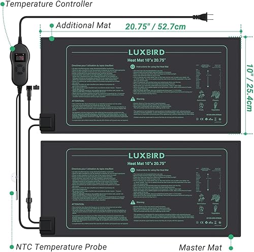 Miniatura 20 de LUXBIRD Paquete de 6 alfombrillas térmicas de plántulas de 30 W de 10 x 20.75 pulgadas con controlador de termostato, idea para inicio de semillas