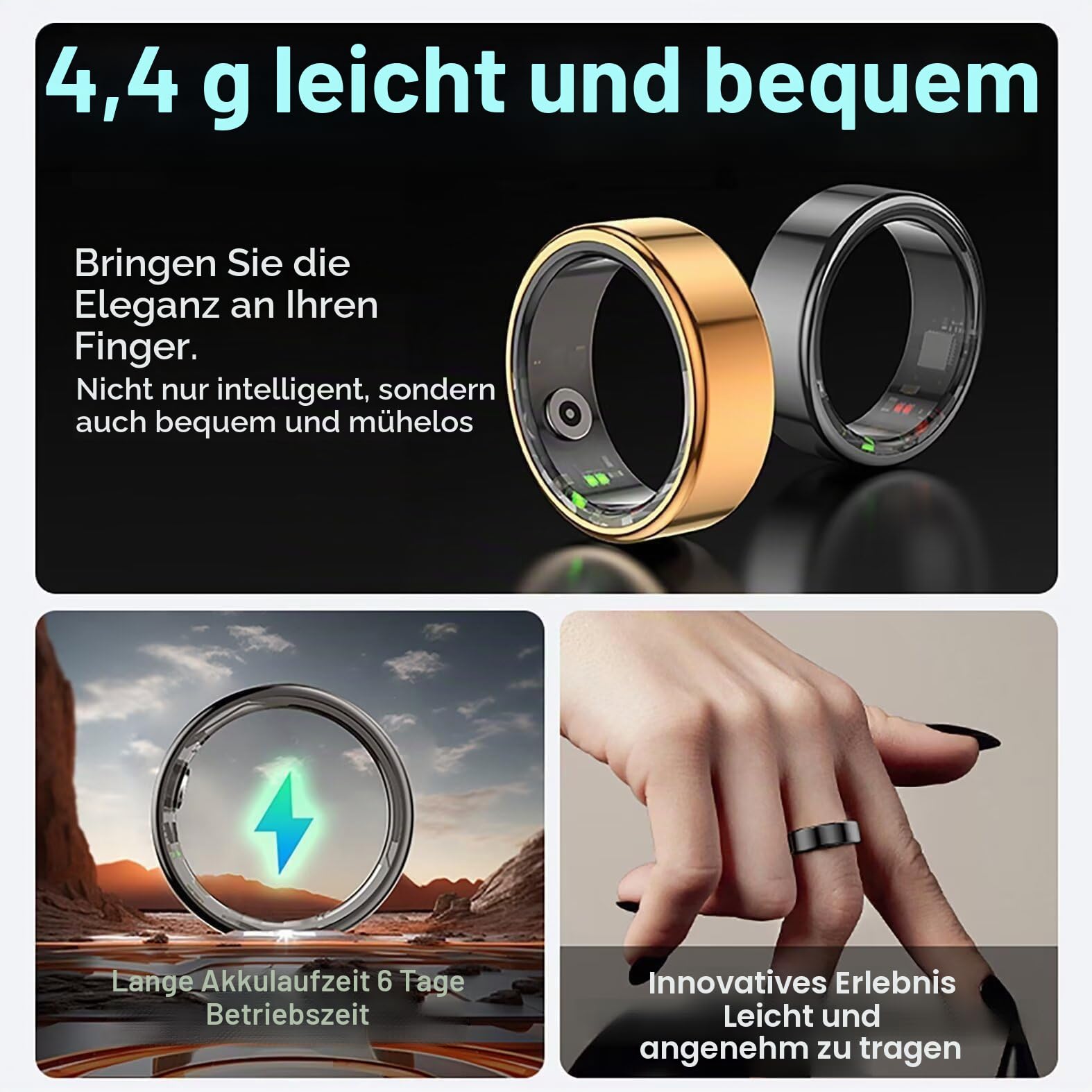 Smart Ring Fitness Tracker Smartringe für Herren Damen Smart Ring Android Smartring Fitnessring Schlaftracker Gesundheitsring Herren Schrittzähler Fitnesstracker Pulsmesser Sport Rosegold Schwarz