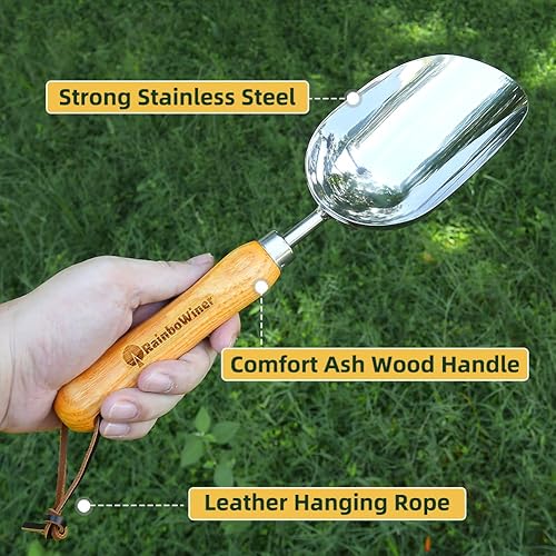 Miniatura 4 de Cuchara de tierra extra grande, paleta de trasplantador de jardín - Cuchara de tierra para macetas de metal de acero inoxidable súper fuerte con