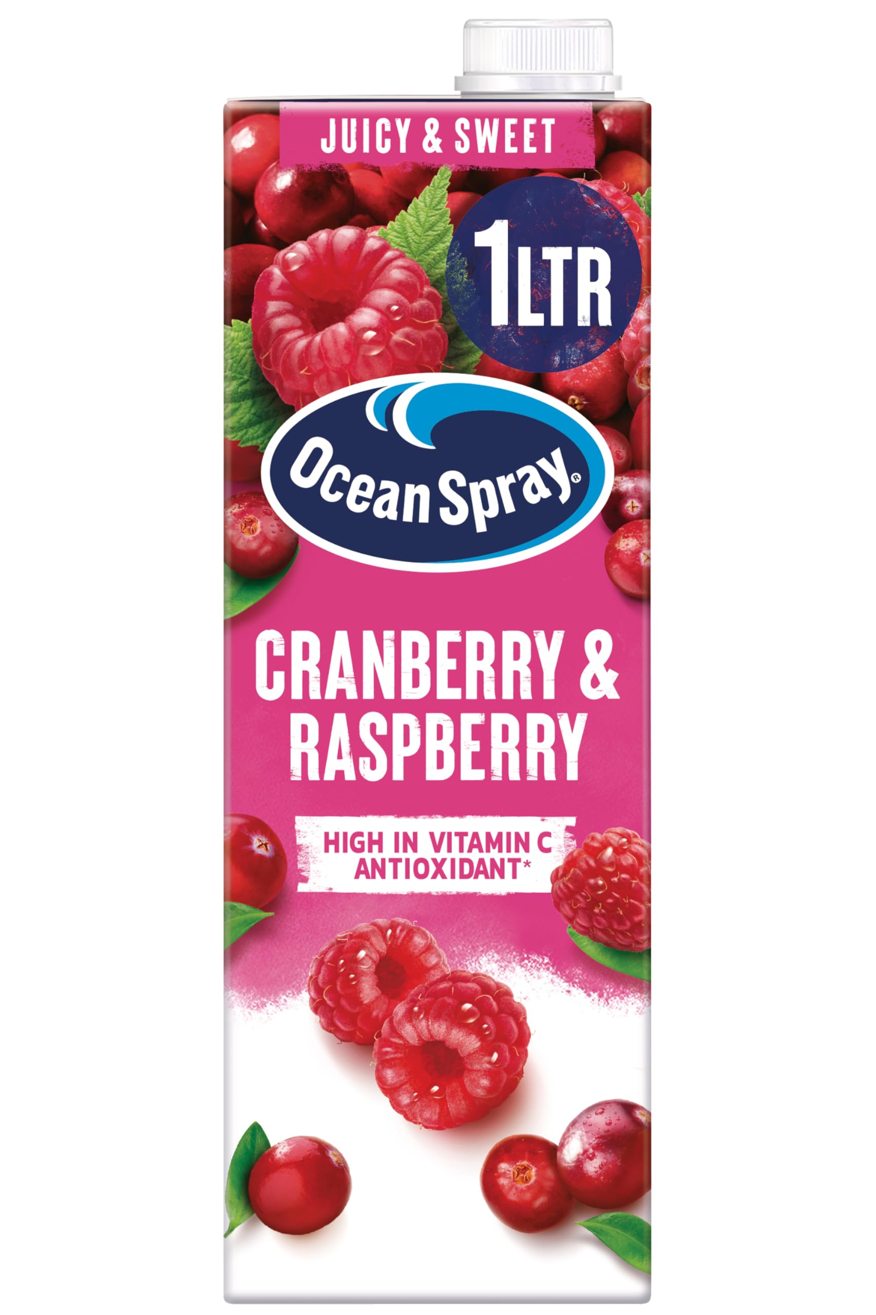 Ocean Spray Cranberry & Raspberry Juice Drink - 1L - Sugar & Natural Sweetener Fruit Juice - No Artificial Colours, Flavours or Sweeteners