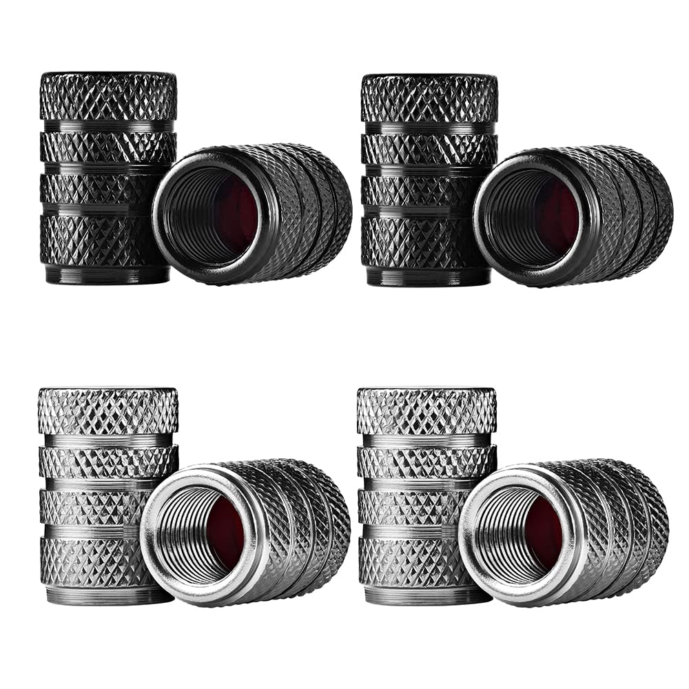 ALLNEWELOOK Tyre Valve Caps,8 Pcs Tire Valve Stem Caps,Universal Aluminum Tire Valve Cap Dust Proof Valve Cover for Cars,Bicycle,Trucks,Motorcycles (Black Grey 8 Pcs)