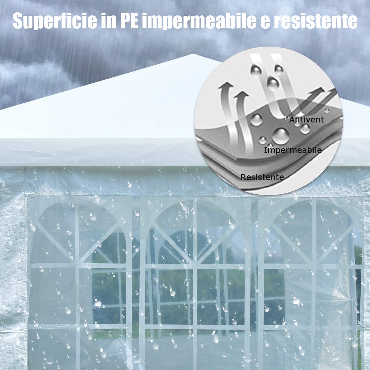 COSTWAY Gazebo da Giardino 3 x 6 m, Tendone per Feste con 4 Tende Laterali Rimovibili e 2 Porte con Cerniera, Con Borsa di Trasporto, Impermeabile Protezione UV