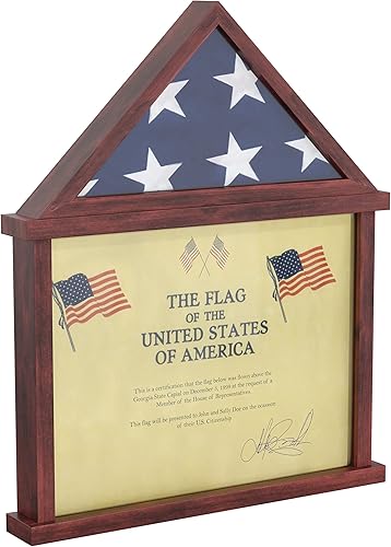 Vista 12 de HBCY Creations Vitrina de bandera con soporte para certificado para bandera de entierro de veteranos estadounidenses de 5 x 9.5 pies, madera maciza